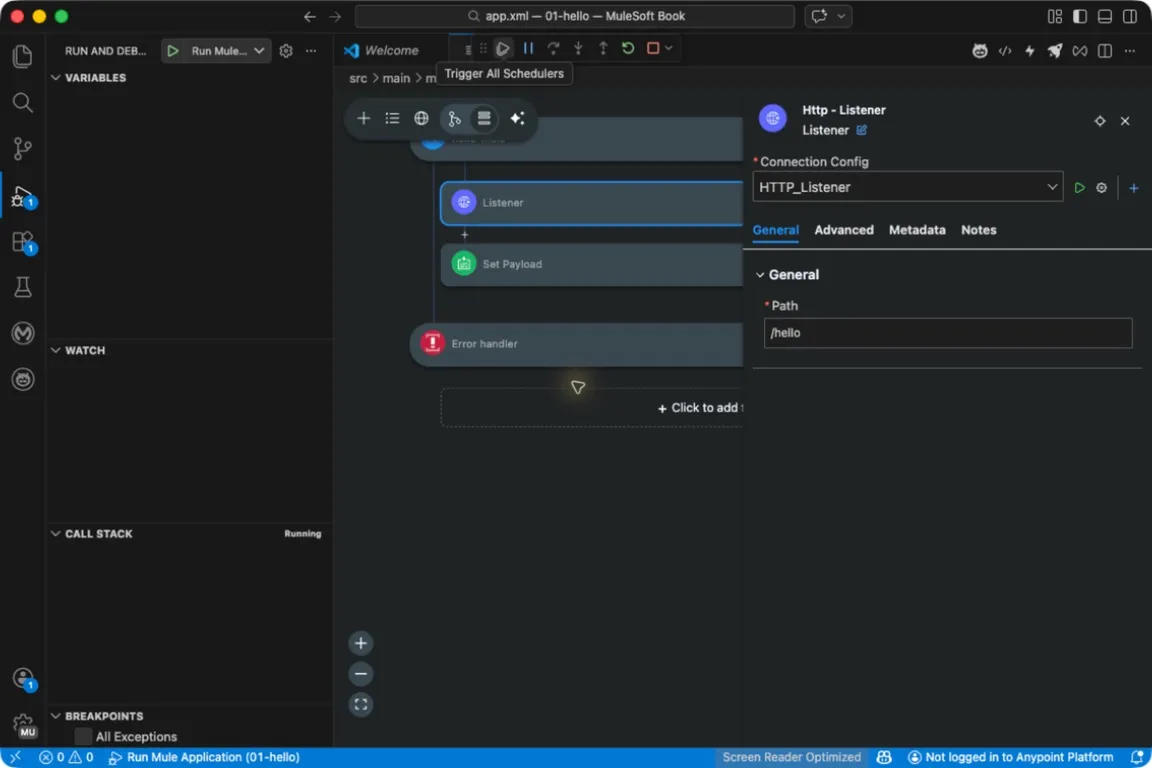 ACB Listener configuration with the /hello path.