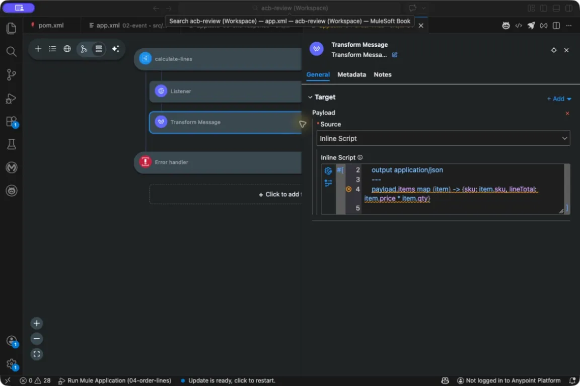 ACB inline script mapping the order items to line results.