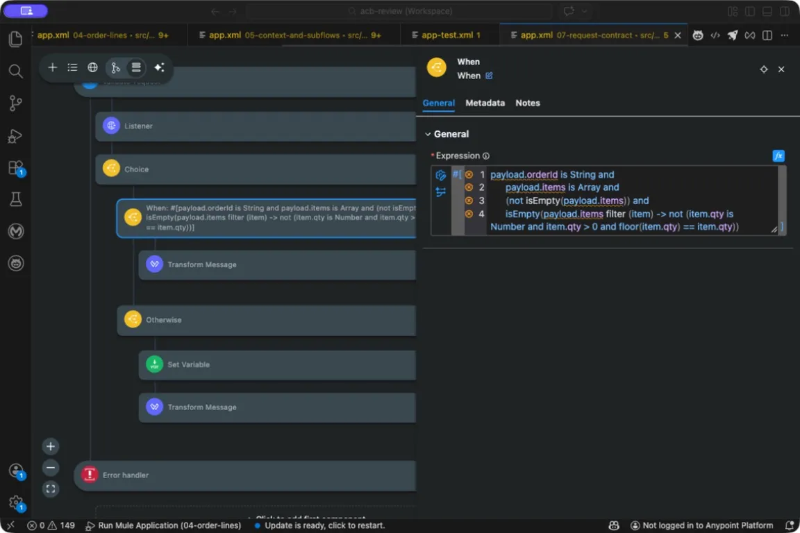 Choice condition and routes in the ACB component panel