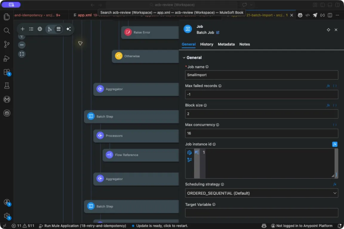 Batch Job block size and maximum failed-record settings
